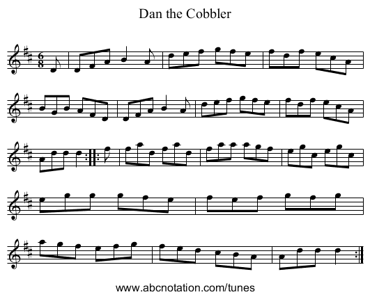 Dan the Cobbler - staff notation