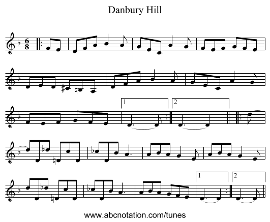 Danbury Hill - staff notation