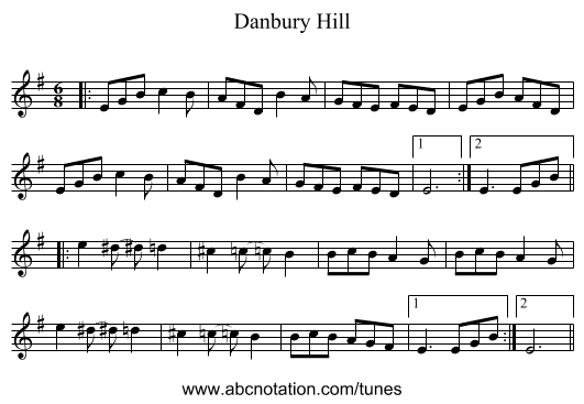 Danbury Hill - staff notation