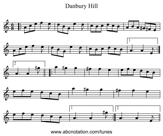 Danbury Hill - staff notation