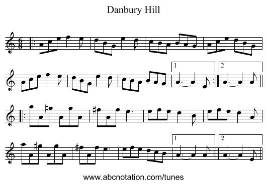 Danbury Hill - staff notation