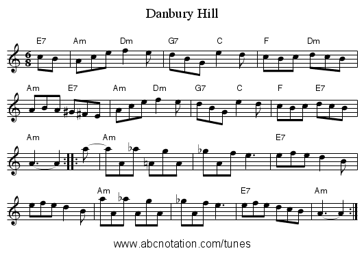 Danbury Hill - staff notation
