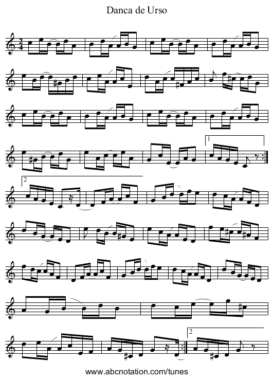 Danca de Urso - staff notation
