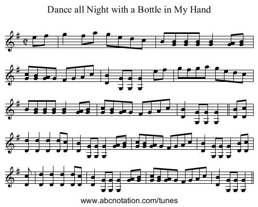 Dance all Night with a Bottle in My Hand - staff notation