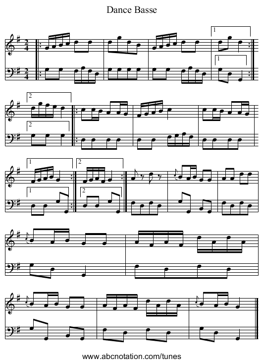 Dance Basse - staff notation