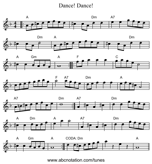Dance! Dance! - staff notation