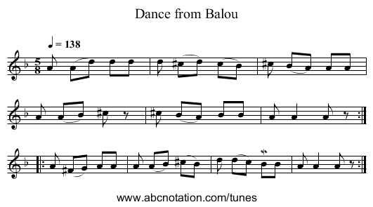 Dance from Balou - staff notation