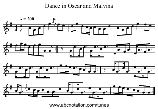 Dance in Oscar and Malvina - staff notation
