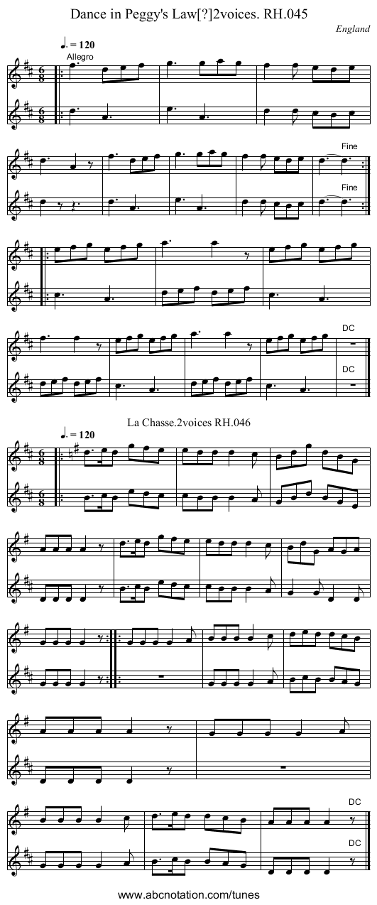 Dance in Peggy's Law[?]2voices. RH.045 - staff notation