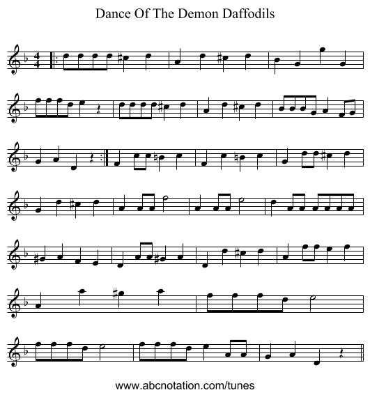 Dance Of The Demon Daffodils - staff notation