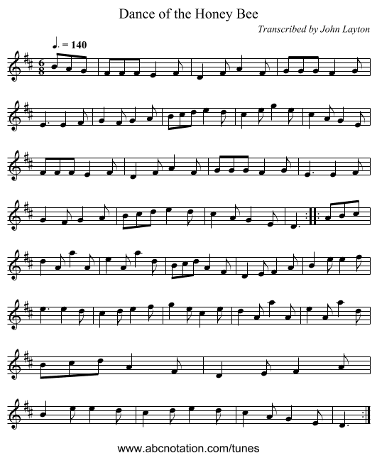 Dance of the Honey Bee - staff notation