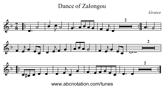 Dance of Zalongou - staff notation
