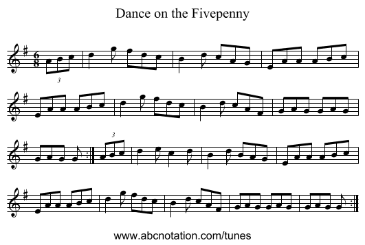 Dance on the Fivepenny - staff notation