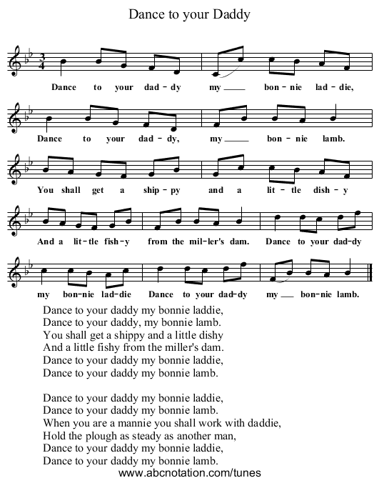 Dance to your Daddy - staff notation