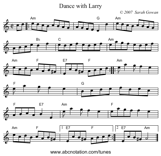 Dance with Larry - staff notation