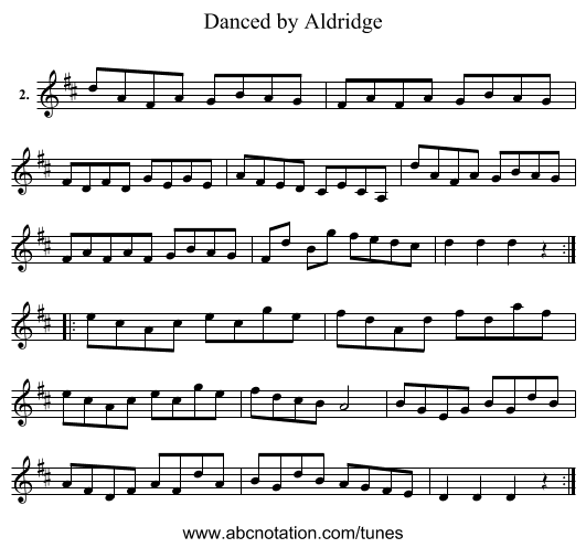 Danced by Aldridge - staff notation