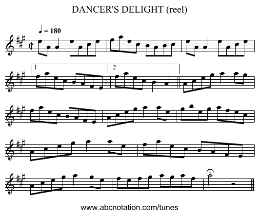 DANCER'S DELIGHT (reel) - staff notation