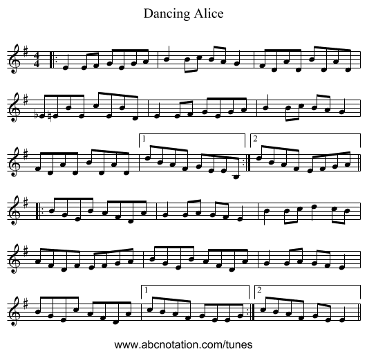 Dancing Alice - staff notation