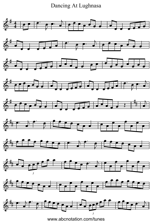 Dancing At Lughnasa - staff notation