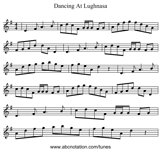 Dancing At Lughnasa - staff notation