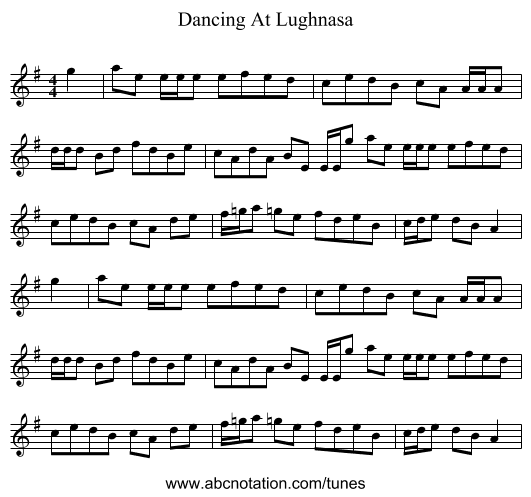 Dancing At Lughnasa - staff notation