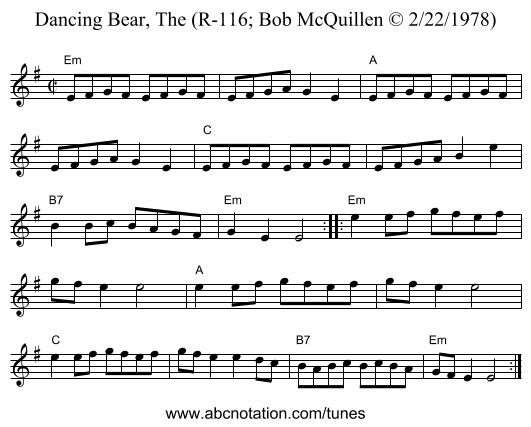 Dancing Bear, The (R-116; Bob McQuillen © 2/22/1978) - staff notation