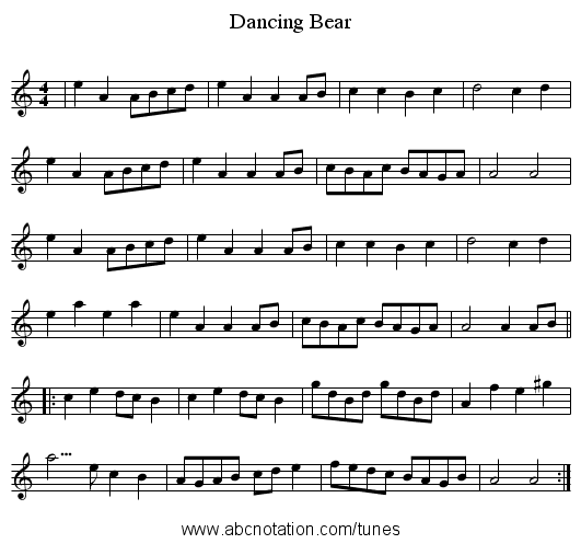 Dancing Bear - staff notation