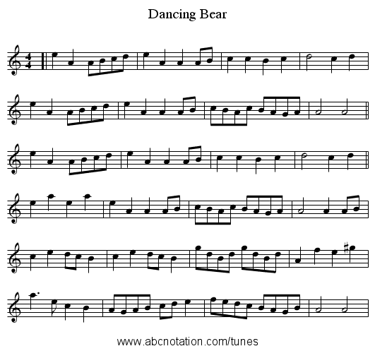 Dancing Bear - staff notation