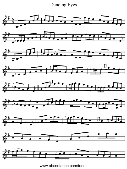 Dancing Eyes - staff notation