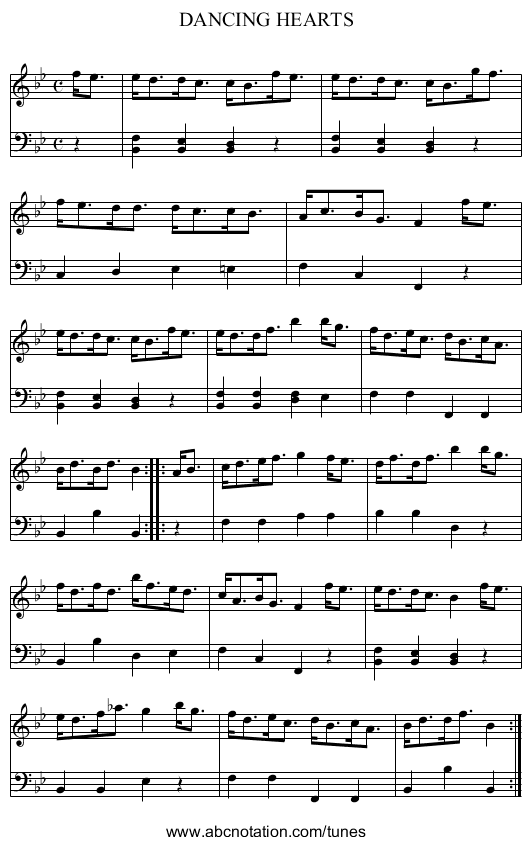 DANCING HEARTS - staff notation