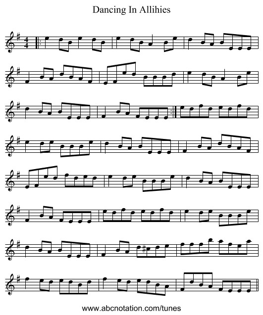 Dancing In Allihies - staff notation