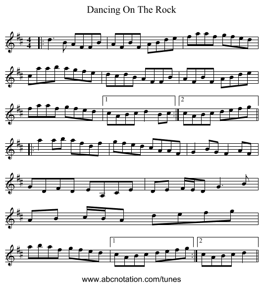 Dancing On The Rock - staff notation