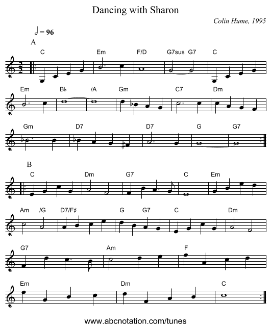 Dancing with Sharon - staff notation