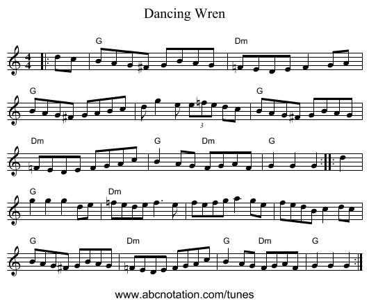 Dancing Wren - staff notation