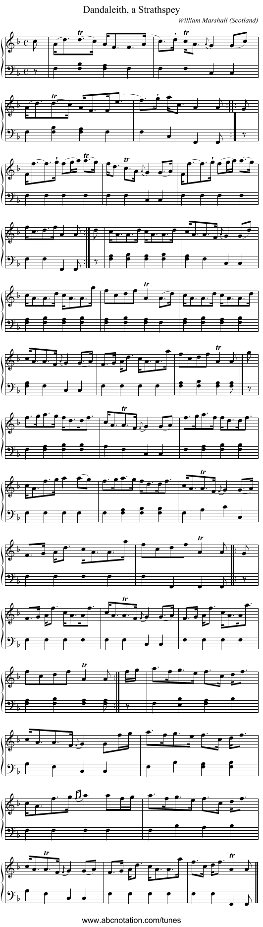 Dandaleith, a Strathspey - staff notation