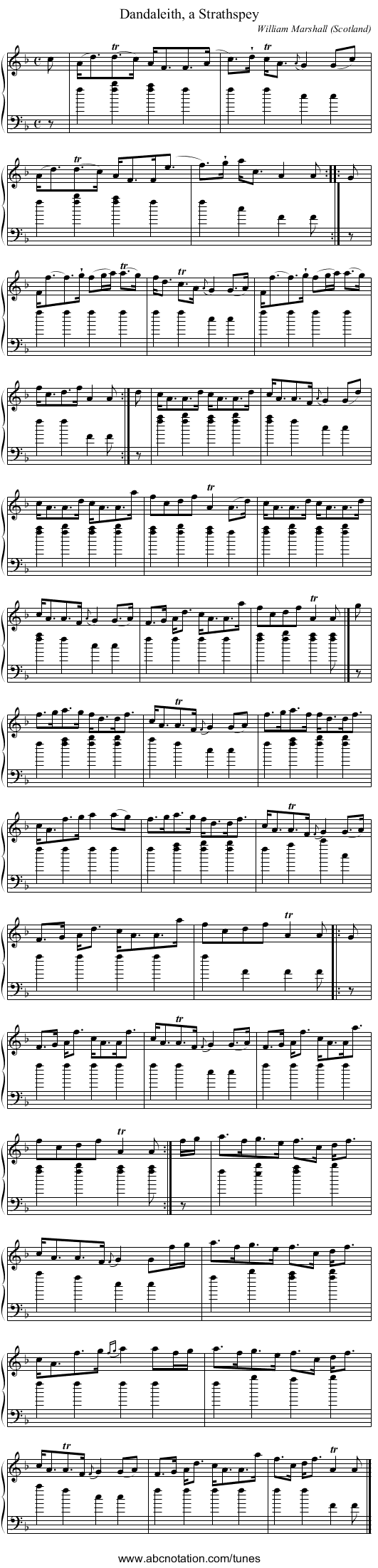 Dandaleith, a Strathspey - staff notation