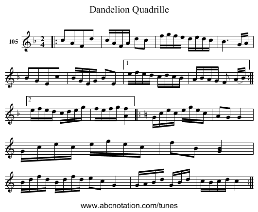 Dandelion Quadrille - staff notation