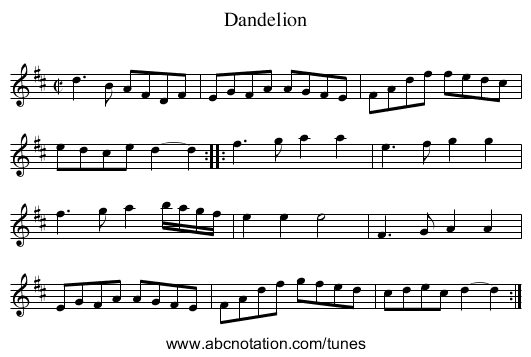 Dandelion - staff notation
