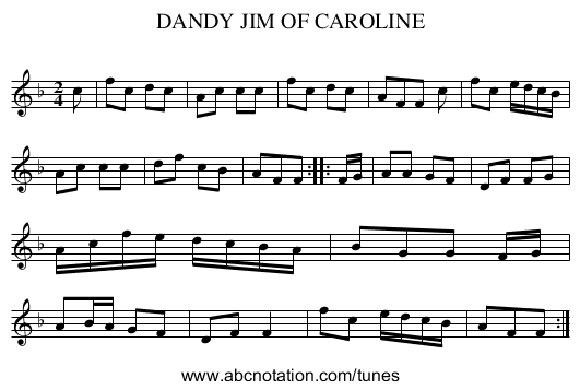 DANDY JIM OF CAROLINE - staff notation