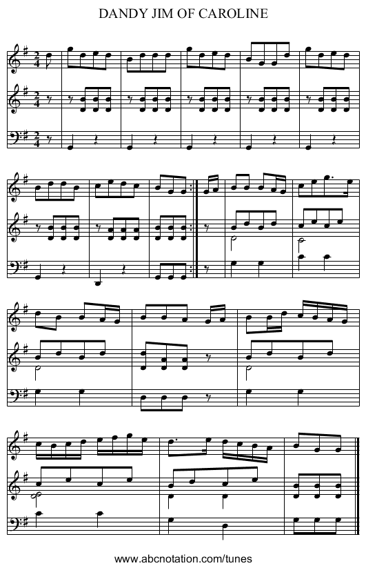 DANDY JIM OF CAROLINE - staff notation