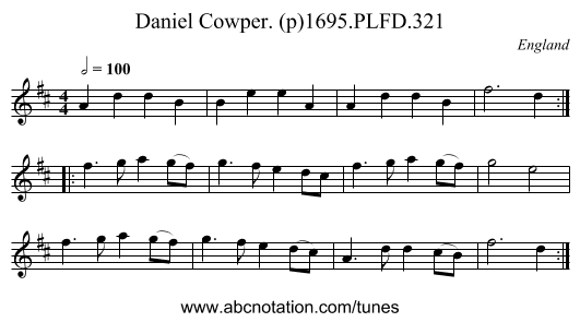Daniel Cowper. (p)1695.PLFD.321 - staff notation
