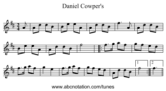 Daniel Cowper's - staff notation