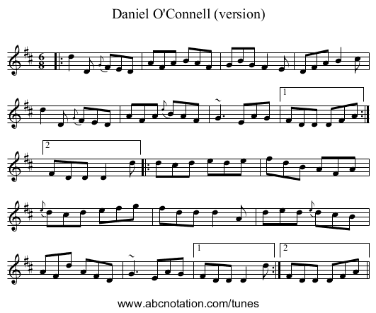 Daniel O'Connell (version) - staff notation