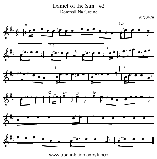 Daniel of the Sun   #2 - staff notation