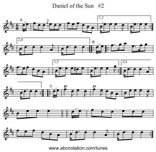 Daniel of the Sun #2 - staff notation