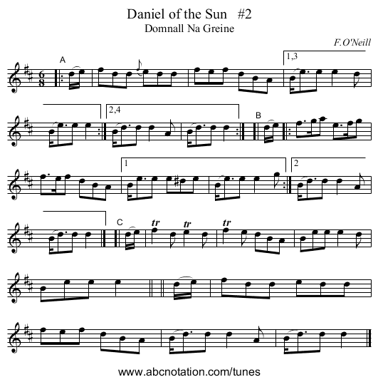 Daniel of the Sun #2 - staff notation