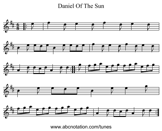 Daniel Of The Sun - staff notation