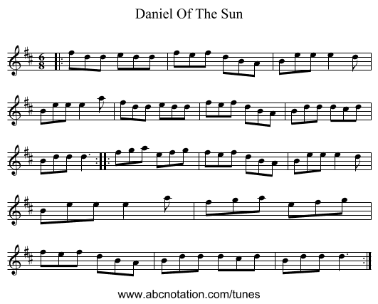 Daniel Of The Sun - staff notation