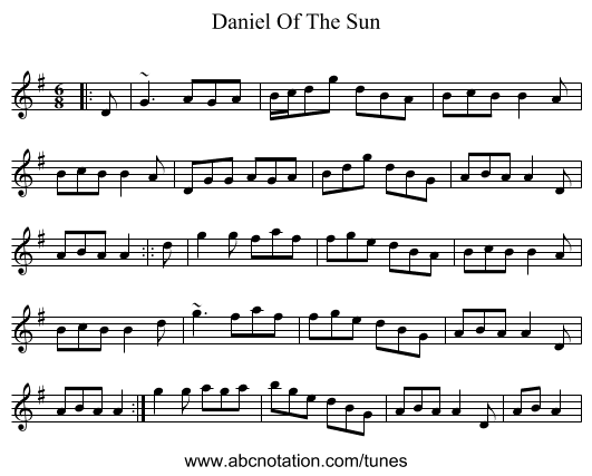 Daniel Of The Sun - staff notation