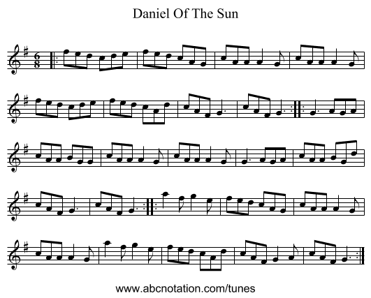 Daniel Of The Sun - staff notation